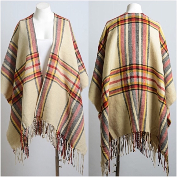 Gorgeous Cozy Chic Plaid Sweater Kimono Wrap O/S - Picture 4 of 7